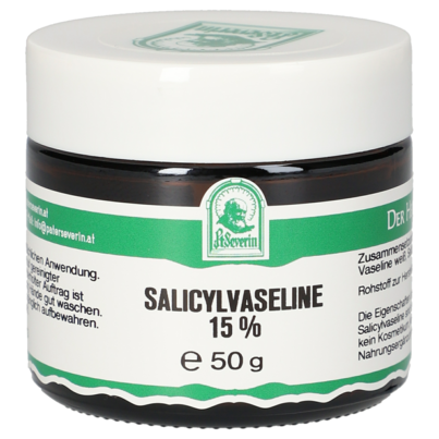 Sie sehen eine Packung SALICYLVASELINE 15% 50 G, Produktbild: 01 SALICYLVASELINE 15% 50 G, A-Nr.: 5671199 - 01