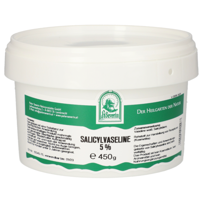 Sie sehen eine Packung SALICYLVASELINE 5% 450 G, Produktbild: 01 SALICYLVASELINE 5% 450 G, A-Nr.: 5650518 - 01