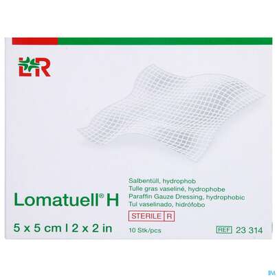 Sie sehen eine Packung Salbenverband Lomatuell-h 5x 5cm 10st, Produktbild: 02 Salbenverband Lomatuell-h 5x 5cm 10st, A-Nr.: 2029054 - 02
