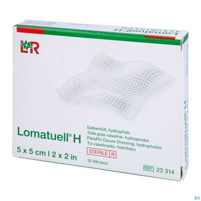 Sie sehen eine Packung Salbenverband Lomatuell-h 5x 5cm 10st, Produktbild: 04 Salbenverband Lomatuell-h 5x 5cm 10st, A-Nr.: 2029054 - 04