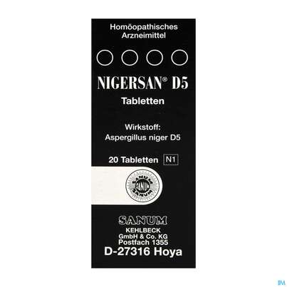Sie sehen eine Packung Nigersan Tabl D5 20st, Produktbild: 01 Nigersan Tabl D5 20st, A-Nr.: 1532880 - 01
