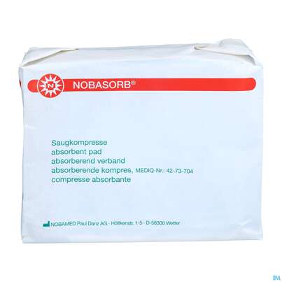Sie sehen eine Packung Nobasorb Wundkompresse/unsteril 10x20cm 25st, Produktbild: 02 Nobasorb Wundkompresse/unsteril 10x20cm 25st, A-Nr.: 5478226 - 02