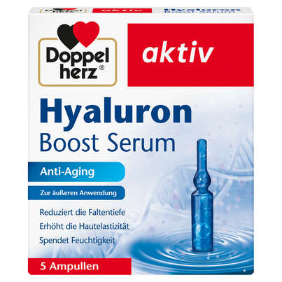 Sie sehen eine Packung Doppelherz Hyaluron Boost Serum Anti-Aging, Produktbild: 01 Doppelherz Hyaluron Boost Serum Anti-Aging, A-Nr.: 5677523 - 01