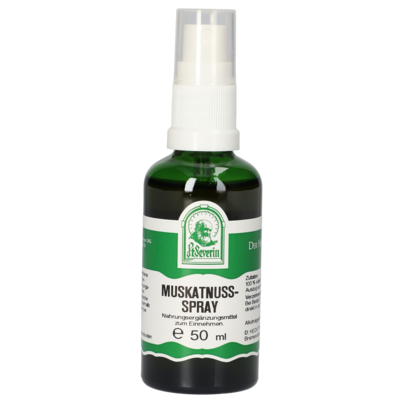 Sie sehen eine Packung MUSKATNUSS SPRAY 50 ML, Produktbild: 01 MUSKATNUSS SPRAY 50 ML, A-Nr.: 4484621 - 01