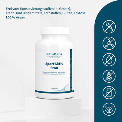 Sie sehen eine Packung NatuGena SportAktiv Frau Kapseln, Produktbild: 03 NatuGena SportAktiv Frau Kapseln, A-Nr.: 6036022 - 03