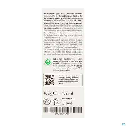 Sie sehen eine Packung Hustensaft Aboca Grintuss Kinder Ab 1jahr 180g, Produktbild: 03 Hustensaft Aboca Grintuss Kinder Ab 1jahr 180g, A-Nr.: 5817510 - 03