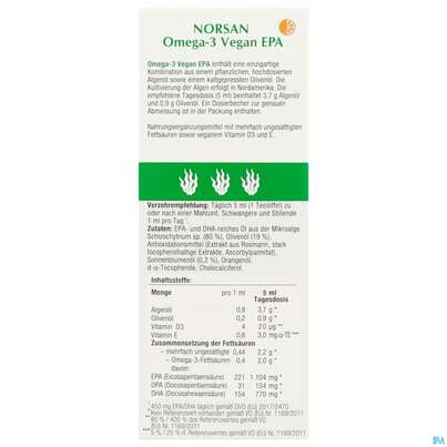 Omega -3 Norsan Oel/vegan/epa/hochd. Orangengeschmack 100ml, A-Nr.: 5948034 - 05
