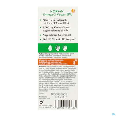 Omega -3 Norsan Oel/vegan/epa/hochd. Orangengeschmack 100ml, A-Nr.: 5948034 - 08