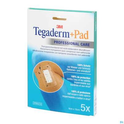 Sie sehen eine Packung Tegaderm +pad 9x15cm 3589np 5st, Produktbild: 04 Tegaderm +pad 9x15cm 3589np 5st, A-Nr.: 2022520 - 04