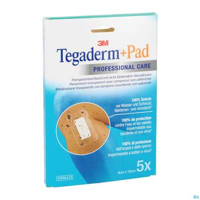 Sie sehen eine Packung Tegaderm +pad 9x15cm 3589np 5st, Produktbild: 05 Tegaderm +pad 9x15cm 3589np 5st, A-Nr.: 2022520 - 05