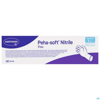 Sie sehen eine Packung Untersuchungshandschuhe Peha/soft/puderfrei Nitrile Unsteril Fino S 150st, Produktbild: 01 Untersuchungshandschuhe Peha/soft/puderfrei Nitrile Unsteril Fino S 150st, A-Nr.: 3836526 - 01
