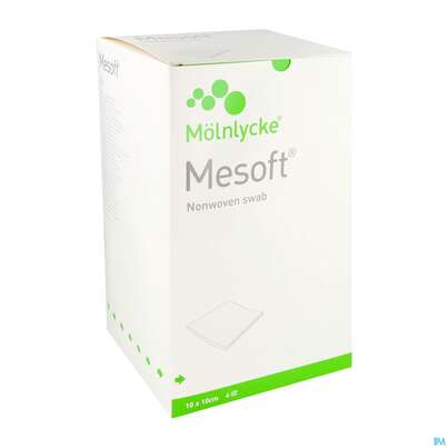 Sie sehen eine Packung Vlieskompressen Mesoft/set Steril 10x 10cm 30x5 150st, Produktbild: 02 Vlieskompressen Mesoft/set Steril 10x 10cm 30x5 150st, A-Nr.: 1652348 - 02