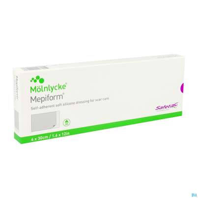 Sie sehen eine Packung Wundverband Mepiform Silikonverband Selbsthaftend 4x 30cm 5st, Produktbild: 02 Wundverband Mepiform Silikonverband Selbsthaftend 4x 30cm 5st, A-Nr.: 2211770 - 02