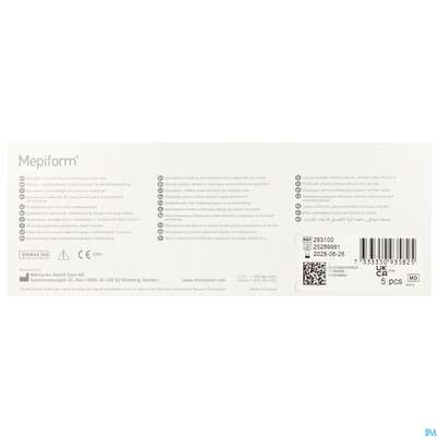 Sie sehen eine Packung Wundverband Mepiform Silikonverband Selbsthaftend 4x 30cm 5st, Produktbild: 03 Wundverband Mepiform Silikonverband Selbsthaftend 4x 30cm 5st, A-Nr.: 2211770 - 03