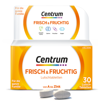 Sie sehen eine Packung Centrum Frisch & Fruchtig, Produktbild: 01 Centrum Frisch & Fruchtig, A-Nr.: 5983421 - 01