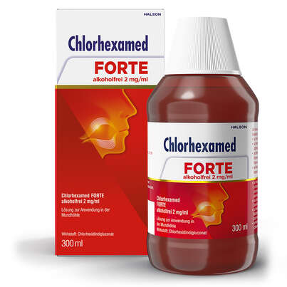 Sie sehen eine Packung Chlorhexamed Forte alkoholfreie Lösung 2 mg/ml 300 ml, Produktbild: 01 Chlorhexamed Forte alkoholfreie Lösung 2 mg/ml 300 ml, A-Nr.: 4465747 - 01