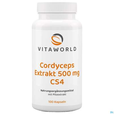 Sie sehen eine Packung Cordyceps Sinensis-extrakt Kapseln Vegetarisch 500mg Vita World 100st, Produktbild: 02 Cordyceps Sinensis-extrakt Kapseln Vegetarisch 500mg Vita World 100st, A-Nr.: 4836439 - 02