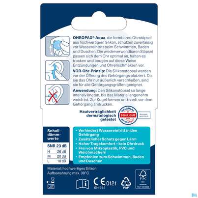 Ohrenschutz Ohropax Silicon G.laerm/wasser/wind Aqua 6st, A-Nr.: 4159306 - 09