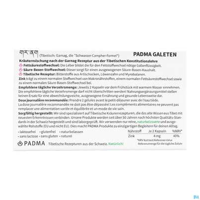 Sie sehen eine Packung Padma Kapseln Galeten Fettstoffwechsel 60st, Produktbild: 03 Padma Kapseln Galeten Fettstoffwechsel 60st, A-Nr.: 5750361 - 03