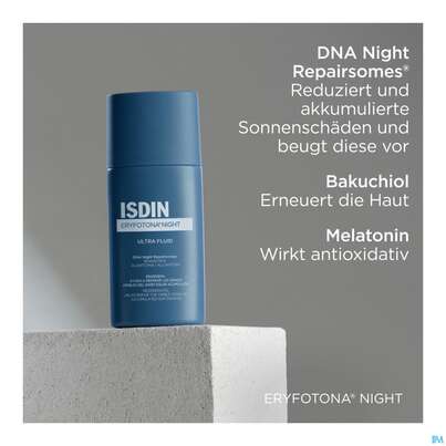 Sie sehen eine Packung Sonnenprodukte Isdin Eryfotona Night 50ml, Produktbild: 12 Sonnenprodukte Isdin Eryfotona Night 50ml, A-Nr.: 5805470 - 12