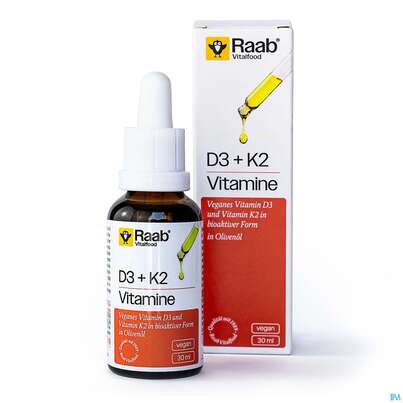 Sie sehen eine Packung Vit D3+k2 Tropfen Raab 30ml, Produktbild: 01 Vit D3+k2 Tropfen Raab 30ml, A-Nr.: 5925033 - 01