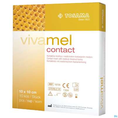 Sie sehen eine Packung Wundverband Vivamel Contact Verband Steril M.honig 5x 5cm Nr To19707 10st, Produktbild: 04 Wundverband Vivamel Contact Verband Steril M.honig 5x 5cm Nr To19707 10st, A-Nr.: 4023015 - 04