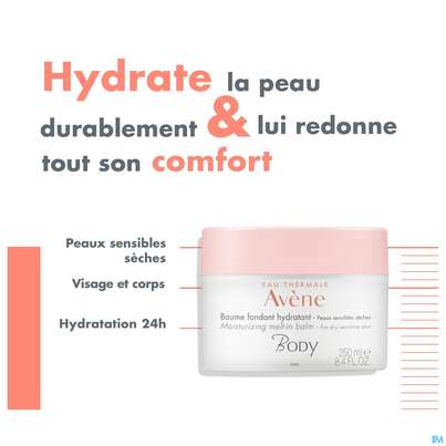 Sie sehen eine Packung Avène Body Feuchtigkeitsspendender Balsam 250ml, Produktbild: 17 Avène Body Feuchtigkeitsspendender Balsam 250ml, A-Nr.: 4763605 - 17