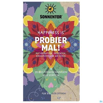 Sie sehen eine Packung Sonnentor Tee/bio Happiness Is Tee Probier Mal Neu 02313 20st, Produktbild: 03 Sonnentor Tee/bio Happiness Is Tee Probier Mal Neu 02313 20st, A-Nr.: 5696383 - 03