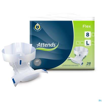Sie sehen eine Packung Inkontinenz Attends Slip Flex L 8 112st, Produktbild: 01 Inkontinenz Attends Slip Flex L 8 112st, A-Nr.: 4271463 - 01