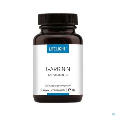 Sie sehen eine Packung L-arginin Kapseln 500mg Life Light 60st, Produktbild: 01 L-arginin Kapseln 500mg Life Light 60st, A-Nr.: 3134876 - 01