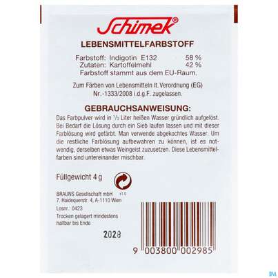 Schimek Lebensmittelfarbe Nr 8 Mittelblau 4g, A-Nr.: 5745064 - 03