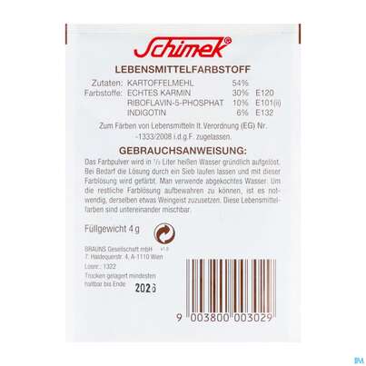 Sie sehen eine Packung Schimek Lebensmittelfarbe Nr13 Rumbraun 4g, Produktbild: 04 Schimek Lebensmittelfarbe Nr13 Rumbraun 4g, A-Nr.: 5745118 - 04