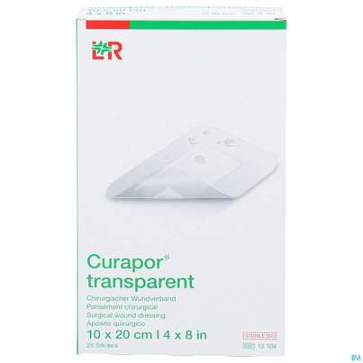 Sie sehen eine Packung Wundverband Curapor Steril Transparent 10x 20cm 25st, Produktbild: 01 Wundverband Curapor Steril Transparent 10x 20cm 25st, A-Nr.: 2850257 - 01