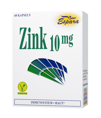 Sie sehen eine Packung Espara Zink 10mg Kapseln, Produktbild: 01 Espara Zink 10mg Kapseln, A-Nr.: 5395032 - 01