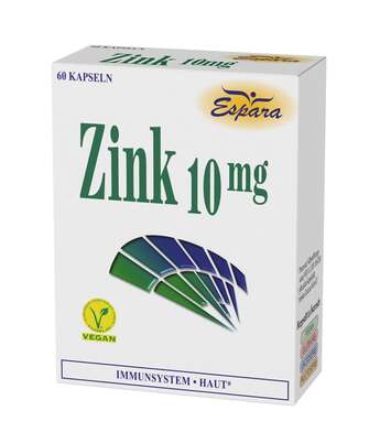 Sie sehen eine Packung Espara Zink 10mg Kapseln, Produktbild: 02 Espara Zink 10mg Kapseln, A-Nr.: 5395032 - 02