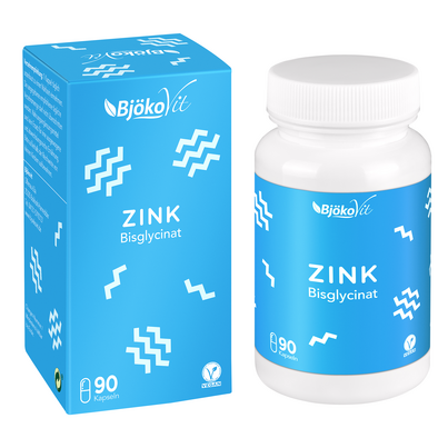 Sie sehen eine Packung BjökoVit Zink Bisglycinat 25mg Kapseln vegan, Produktbild: 01 BjökoVit Zink Bisglycinat 25mg Kapseln vegan, A-Nr.: 5174638 - 01