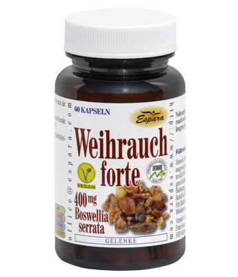 Sie sehen eine Packung Espara Weihrauch forte Kapseln, Produktbild: 02 Espara Weihrauch forte Kapseln, A-Nr.: 3726482 - 02