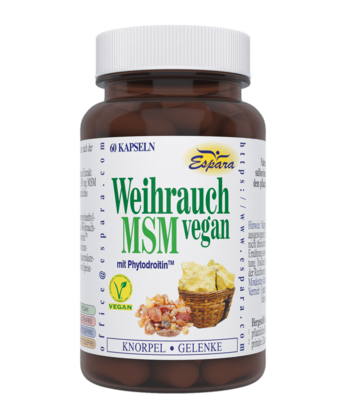 Sie sehen eine Packung Espara Weihrauch MSM vegan Kapseln, Produktbild: 01 Espara Weihrauch MSM vegan Kapseln, A-Nr.: 5053596 - 01