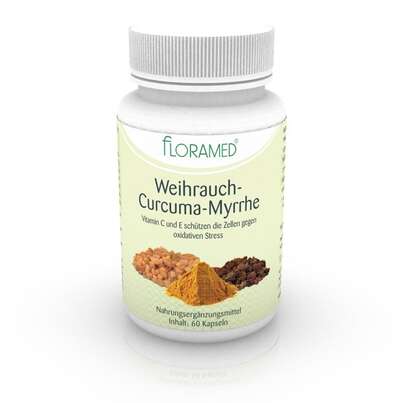 Sie sehen eine Packung Floramed Weihrauch-Curcuma-Myrrhe, Produktbild: 02 Floramed Weihrauch-Curcuma-Myrrhe, A-Nr.: 4390340 - 02