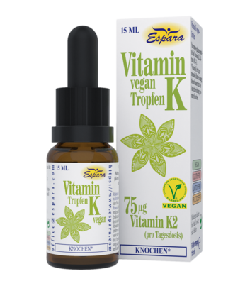 Sie sehen eine Packung Espara Vitamin K vegan Tropfen, Produktbild: 01 Espara Vitamin K vegan Tropfen, A-Nr.: 4882273 - 01