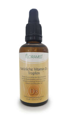 Sie sehen eine Packung Floramed Vitamin D3 Tropfen natürlich, Produktbild: 02 Floramed Vitamin D3 Tropfen natürlich, A-Nr.: 5106720 - 02
