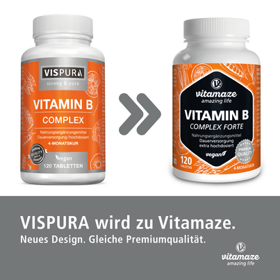 Sie sehen eine Packung Vitamaze Vitamin B Complex extra hochdosiert vegan, Produktbild: 02 Vitamaze Vitamin B Complex extra hochdosiert vegan, A-Nr.: 5179400 - 02