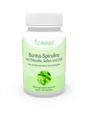 Sie sehen eine Packung Floramed Burma-Spirulina mit Chlorella, Selen und Zink, Produktbild: 02 Floramed Burma-Spirulina mit Chlorella, Selen und Zink, A-Nr.: 4390067 - 02