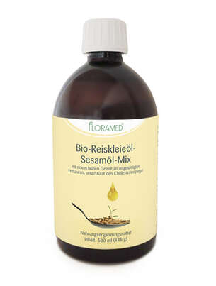 Sie sehen eine Packung Floramed Bio-Reiskleieöl-Sesamöl-Mix DE-ÖKO-003, Produktbild: 02 Floramed Bio-Reiskleieöl-Sesamöl-Mix DE-ÖKO-003, A-Nr.: 4389986 - 02
