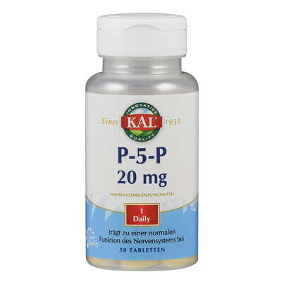 Sie sehen eine Packung Supplementa P-5-P (Pyridoxal-5-Phosphat) 20 mg Tabletten, Produktbild: 01 Supplementa P-5-P (Pyridoxal-5-Phosphat) 20 mg Tabletten, A-Nr.: 5396333 - 01