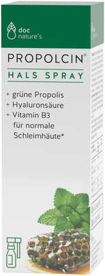Sie sehen eine Packung doc nature’s PROPOLCIN® HALS SPRAY, Produktbild: 01 doc nature’s PROPOLCIN® HALS SPRAY, A-Nr.: 5723097 - 01