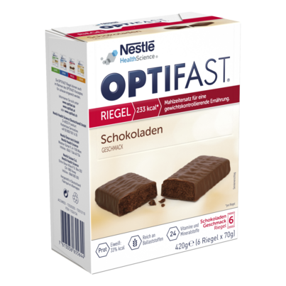 Sie sehen eine Packung Optifast® Riegel Schokolade, Produktbild: 01 Optifast® Riegel Schokolade, A-Nr.: 3945528 - 01
