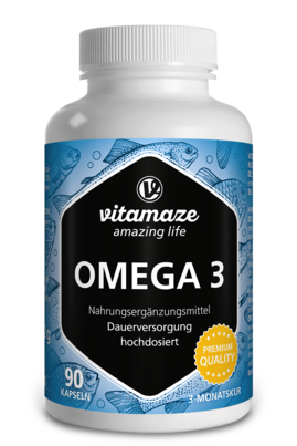 Sie sehen eine Packung Vitamaze Omega 3 1000mg hochdosiert, Produktbild: 01 Vitamaze Omega 3 1000mg hochdosiert, A-Nr.: 5179601 - 01