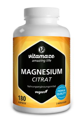 Sie sehen eine Packung Vitamaze Magnesium Citrat 360mg vegan, Produktbild: 01 Vitamaze Magnesium Citrat 360mg vegan, A-Nr.: 5274073 - 01