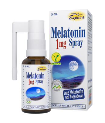 Sie sehen eine Packung Espara Melatonin 1mg Spray, Produktbild: 01 Espara Melatonin 1mg Spray, A-Nr.: 3957425 - 01